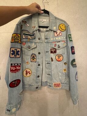 Re/Done Light Blue Embroidered Patch Denim Jacket